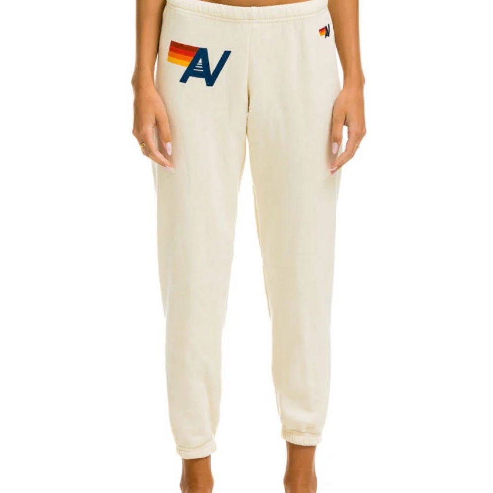 Cream sweatpants with Aviator Nation Logo